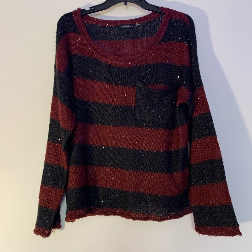 Black and burgundy sequin sweater